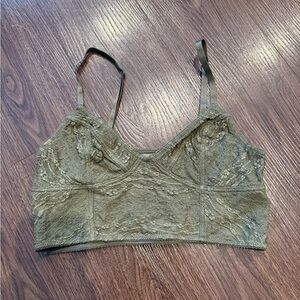 Lot of 2 Intimately Free People Lace Bralette in Olive Green & Teal Sz M